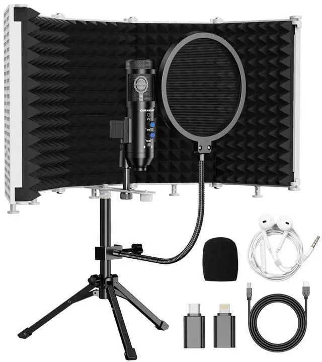 Main image of Upgraded Studio Recording Microphone with Isolation Shield & Pop Filter - Music Condenser Mic for Podcasting, Singing, Home Studio - Sound for PC, Laptop, Smartphone
