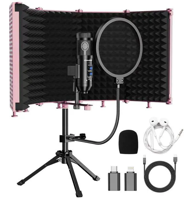 Main image of Upgraded Studio Recording Microphone with Isolation Shield & Pop Filter - Music Condenser Mic for Podcasting, Singing, Home Studio - Sound for PC, Laptop, Smartphone