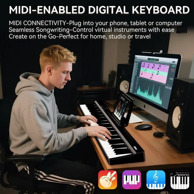 Alt view image 3 of 7 - Portable Piano Keyboard 88 Keys: Semi-Weighted Folding Digital Piano Bluetooth, 128 Tones & Silent Mode Electric Folding Piano Kit for Adult
