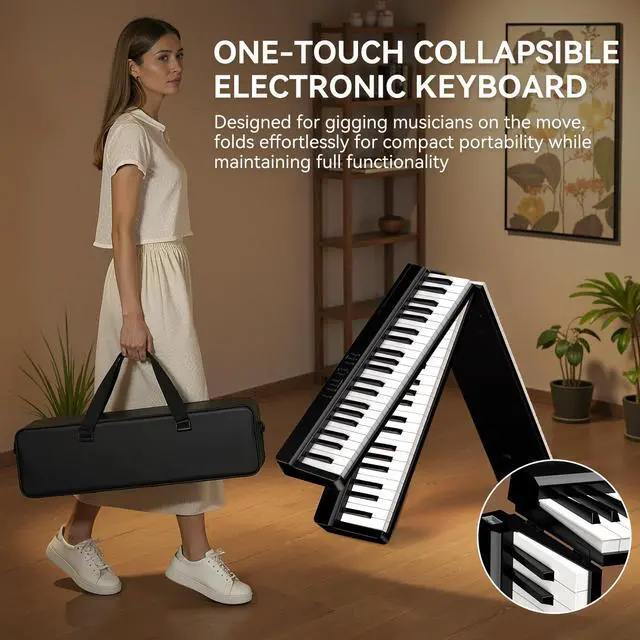 Alt view image 4 of 7 - Portable Piano Keyboard 88 Keys: Semi-Weighted Folding Digital Piano Bluetooth, 128 Tones & Silent Mode Electric Folding Piano Kit for Adult