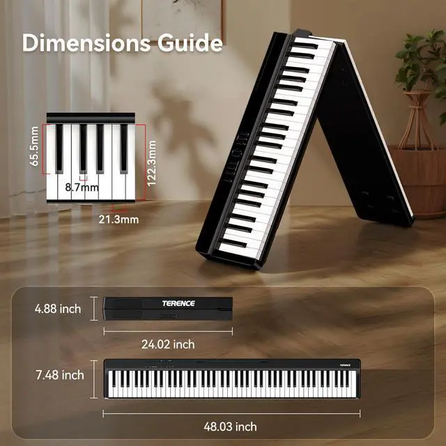 Alt view image 6 of 7 - Portable Piano Keyboard 88 Keys: Semi-Weighted Folding Digital Piano Bluetooth, 128 Tones & Silent Mode Electric Folding Piano Kit for Adult