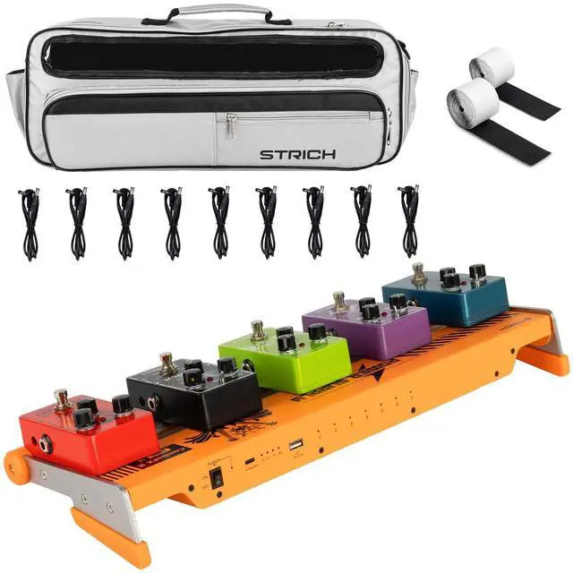 Main image of ComboFX Pedal Board with Built-in 10000mAh Battery and Power Supply, Works Without External Power, 18 x 5.8" Aluminum Pedal Board 2.2LB with Cables, Carry Bag and Hook Loop Strips