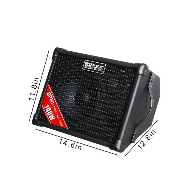 Alt view image 3 of 7 - BP80 Battery Powered Acoustic Guitar Amplifier- Portable Bluetooth Speaker 100W, 6 Inputs,3 Band EQ,Black()