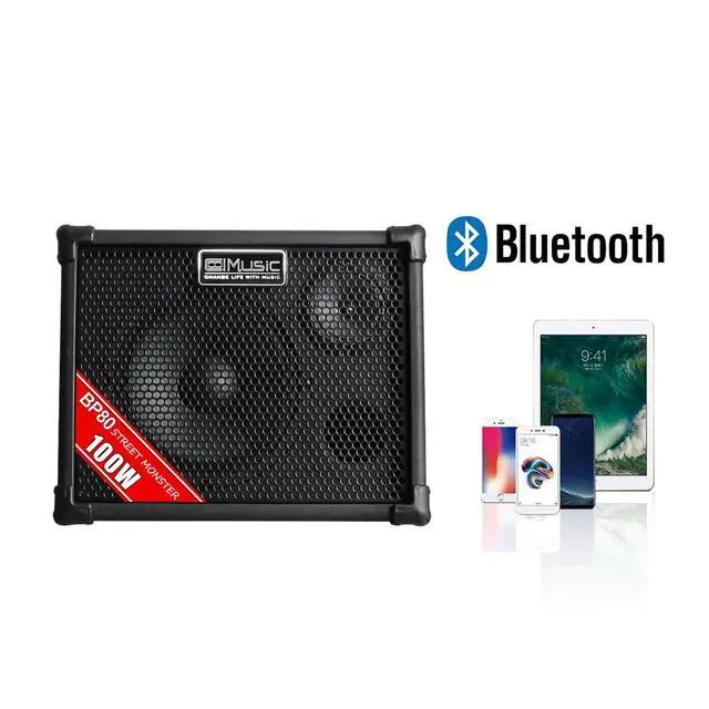 Alt view image 6 of 7 - BP80 Battery Powered Acoustic Guitar Amplifier- Portable Bluetooth Speaker 100W, 6 Inputs,3 Band EQ,Black()