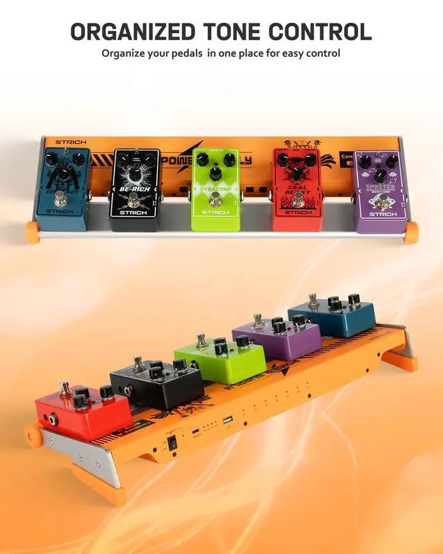 Alt view image 2 of 7 - ComboFX Pedal Board with Built-in 10000mAh Battery and Power Supply, Works Without External Power, 18 x 5.8" Aluminum Pedal Board 2.2LB with Cables, Carry Bag and Hook Loop Strips