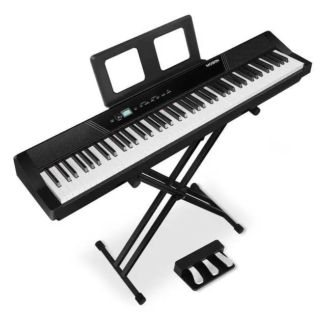 Main image of MOSEN 88 Key Weighted Portable Digital Piano Set for Beginner Adults | 110 Demo Songs, Full Size Keyboard,Triple Sustain Pedal, Stable Dual X Stand, USB-MIDI & Keyboard Stickers for Daily Practice