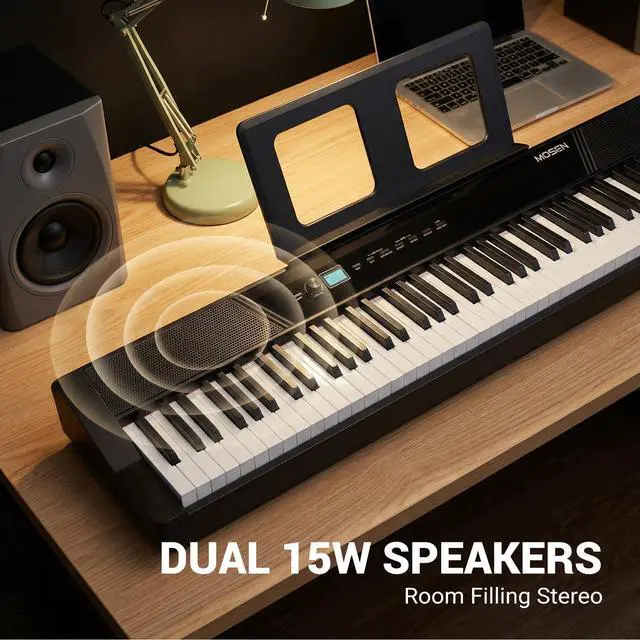 Alt view image 3 of 7 - MOSEN 88 Key Weighted Portable Digital Piano Set for Beginner Adults | 110 Demo Songs, Full Size Keyboard,Triple Sustain Pedal, Stable Dual X Stand, USB-MIDI & Keyboard Stickers for Daily Practice