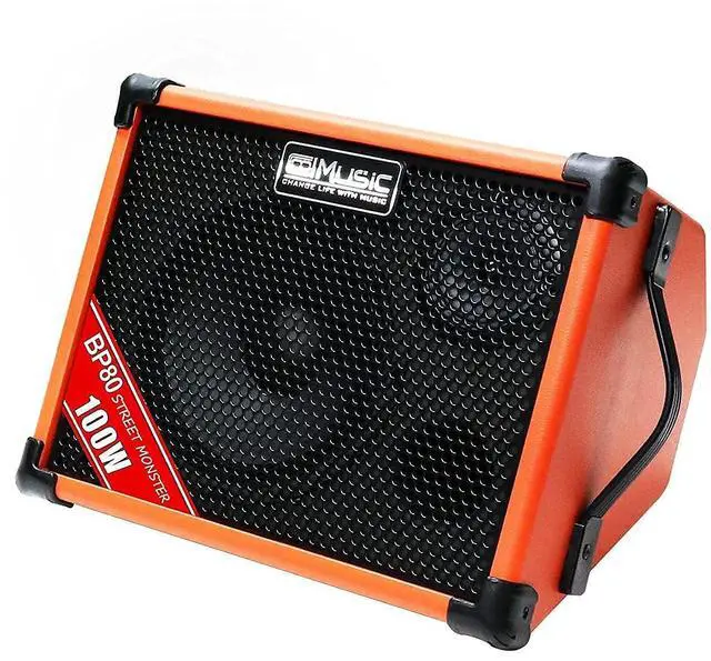 Main image of BP80 Battery Powered Acoustic Guitar Amplifier- Portable Bluetooth Speaker 100W, 6 Inputs,3 Band EQ,Orange