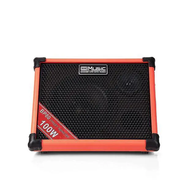 Alt view image 2 of 6 - BP80 Battery Powered Acoustic Guitar Amplifier- Portable Bluetooth Speaker 100W, 6 Inputs,3 Band EQ,Orange