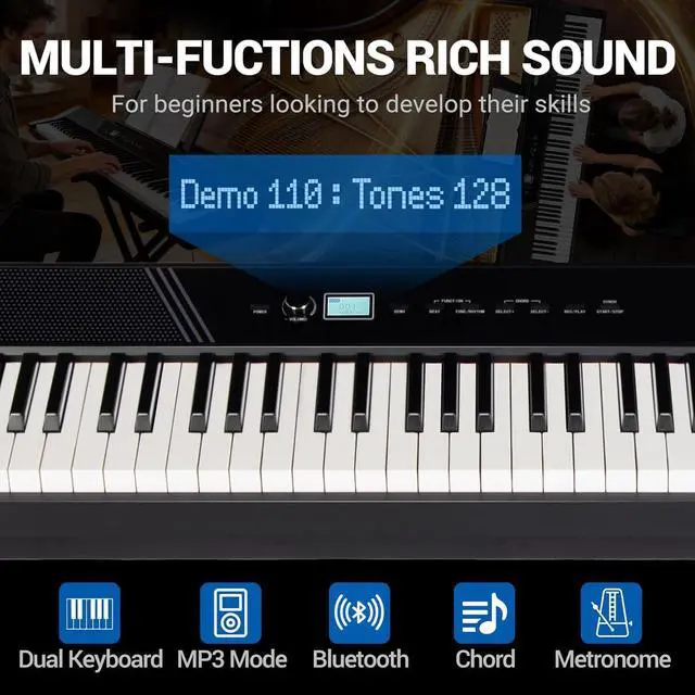 Alt view image 5 of 7 - MOSEN 88 Key Weighted Portable Digital Piano Set for Beginner Adults | 110 Demo Songs, Full Size Keyboard,Triple Sustain Pedal, Stable Dual X Stand, USB-MIDI & Keyboard Stickers for Daily Practice