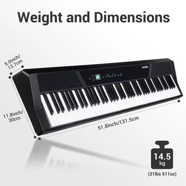 Alt view image 7 of 7 - MOSEN 88 Key Weighted Portable Digital Piano Set for Beginner Adults | 110 Demo Songs, Full Size Keyboard,Triple Sustain Pedal, Stable Dual X Stand, USB-MIDI & Keyboard Stickers for Daily Practice