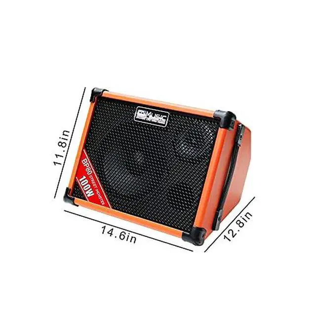 Alt view image 5 of 6 - BP80 Battery Powered Acoustic Guitar Amplifier- Portable Bluetooth Speaker 100W, 6 Inputs,3 Band EQ,Orange