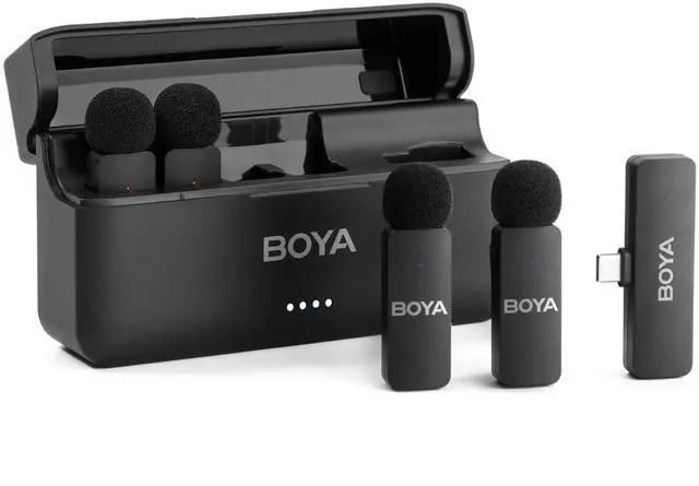 Main image of BY-V4U Wireless Lavalier Microphone for iPhone 17/16/15 Series Type C Smartphone with Charging Case, 4-Channel Mono Output, Omnidirectional Noise Cancelling Lapel Mic for Video Recording Podcast