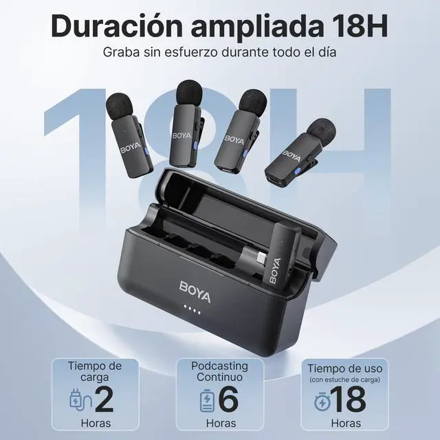 Alt view image 2 of 6 - BY-V4U Wireless Lavalier Microphone for iPhone 17/16/15 Series Type C Smartphone with Charging Case, 4-Channel Mono Output, Omnidirectional Noise Cancelling Lapel Mic for Video Recording Podcast