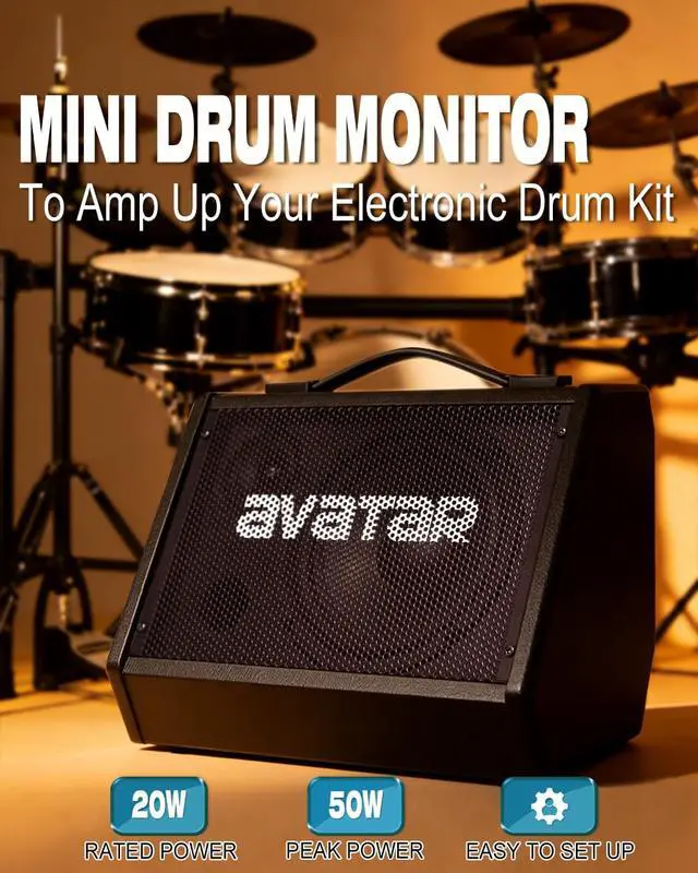 Alt view image 2 of 6 - Avatar Electric Drum Amp 20W Edrums Ampplifier for Home Practice | Peak Power 50W Personal Monitor Speaker with 3-Band EQ, Bluetooth 5.3, Cable Included