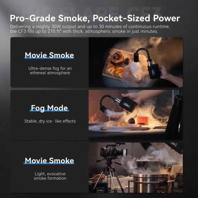 Alt view image 3 of 7 - CF3 Portable Fog Machine 40W, Mini Handheld Smoke Machine for Photography Cineflare-Engineered Safe, Small Fogger Maker for Indoor Outdoor Halloween Party Cosplay,Streaming,Weddings,Stage