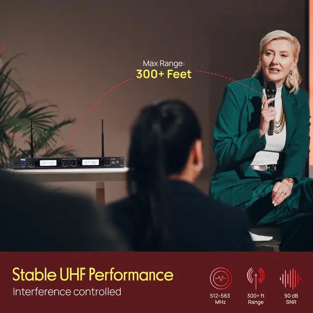 Alt view image 2 of 7 - 4 Channel UHF Wireless Microphone System with 2 Handheld Mics, 2 Lavalier 2 Headsets & Beltpack Transmitters, 300ft Range, Rack Mount Receiver for Church, Meetings, DJ & PA Systems