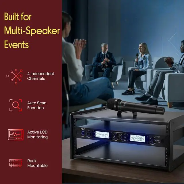 Alt view image 3 of 7 - 4 Channel UHF Wireless Microphone System with 2 Handheld Mics, 2 Lavalier 2 Headsets & Beltpack Transmitters, 300ft Range, Rack Mount Receiver for Church, Meetings, DJ & PA Systems