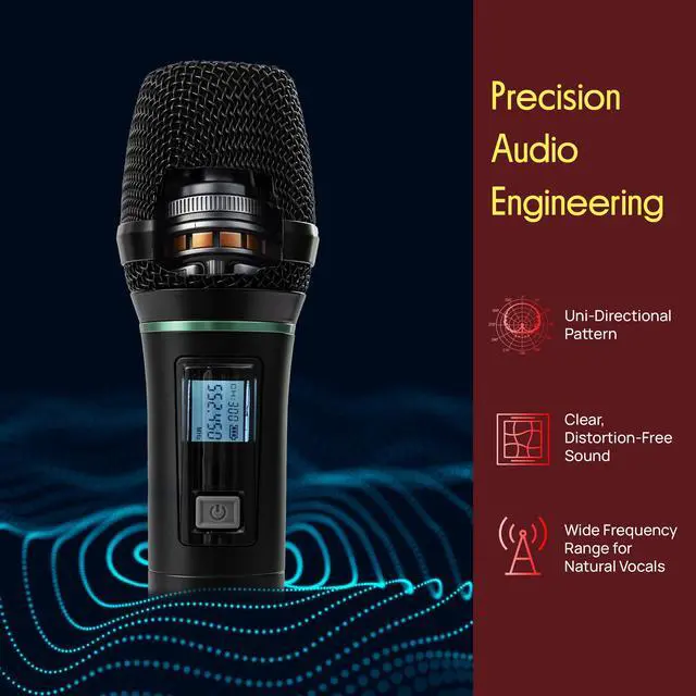 Alt view image 4 of 7 - 4 Channel UHF Wireless Microphone System with 2 Handheld Mics, 2 Lavalier 2 Headsets & Beltpack Transmitters, 300ft Range, Rack Mount Receiver for Church, Meetings, DJ & PA Systems