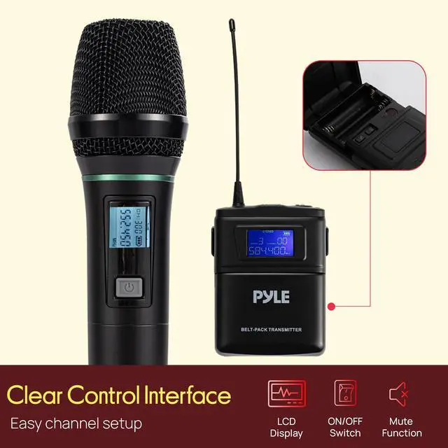Alt view image 6 of 7 - 4 Channel UHF Wireless Microphone System with 2 Handheld Mics, 2 Lavalier 2 Headsets & Beltpack Transmitters, 300ft Range, Rack Mount Receiver for Church, Meetings, DJ & PA Systems