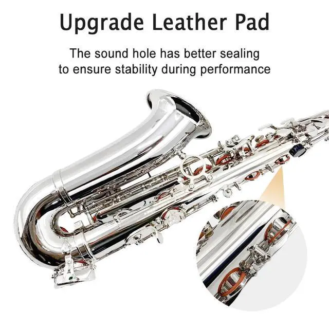 Alt view image 2 of 6 - Student Eb Alto Saxophone E Flat for Beginners Sax Full Kit with Pads Cushions,Hard Carrying Case,Neck Strap,Reeds,Cleaning Cloth & Rod,Mouthpiece,Gloves