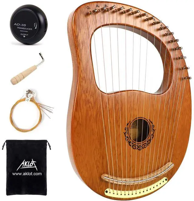 Main image of Lyre Harp, 16 Metal Strings Maple Saddle Mahogany Body Lyra Harp with Carved Note Tuning Wrench Pick up Strings and Black Gig Bag