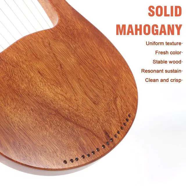 Alt view image 6 of 7 - Lyre Harp, 16 Metal Strings Maple Saddle Mahogany Body Lyra Harp with Carved Note Tuning Wrench Pick up Strings and Black Gig Bag