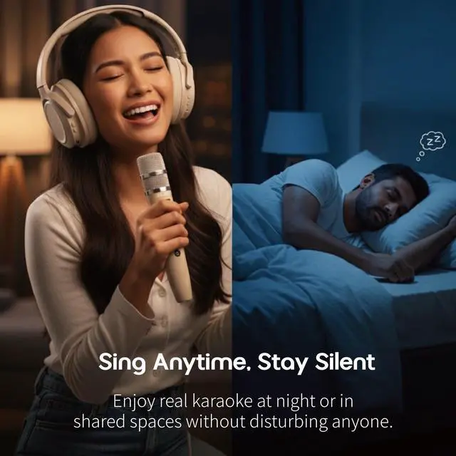 Alt view image 3 of 7 - K3 Wireless Karaoke Headphones with Mic, Sing Anytime on YouTube, Spotify, TikTok, Smule or StarMaker, Patented AI Vocal Removal, Private Mode, Duet, Echo & Key Control, Bluetooth, Carry Case