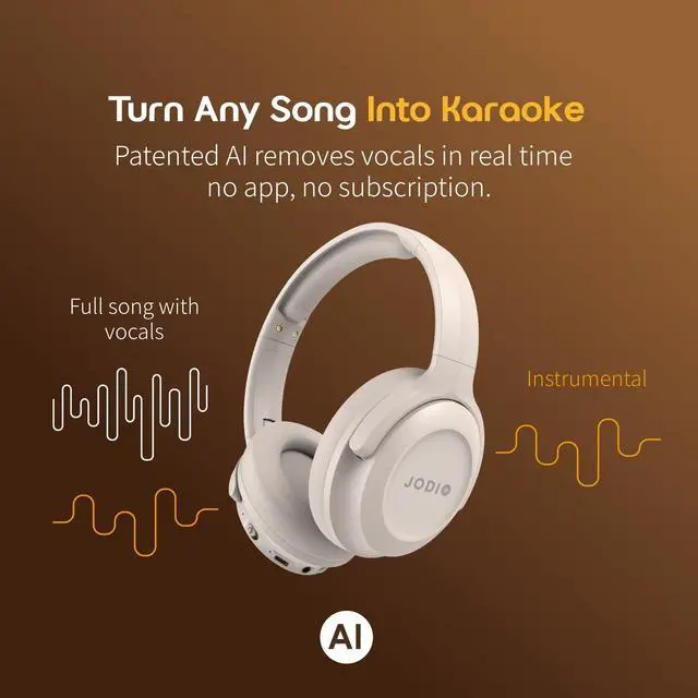 Alt view image 2 of 7 - K3 Wireless Karaoke Headphones with Mic, Sing Anytime on YouTube, Spotify, TikTok, Smule or StarMaker, Patented AI Vocal Removal, Private Mode, Duet, Echo & Key Control, Bluetooth, Carry Case