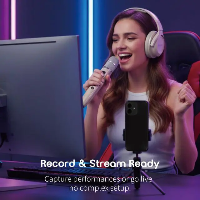 Alt view image 5 of 7 - K3 Wireless Karaoke Headphones with Mic, Sing Anytime on YouTube, Spotify, TikTok, Smule or StarMaker, Patented AI Vocal Removal, Private Mode, Duet, Echo & Key Control, Bluetooth, Carry Case