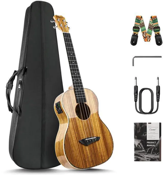 Main image of 30 inch CB103 Zebra wood High Gloss Baritone Electric Ukulele | Professional LCD color display Ukelele Kit Beginner Travel Guitar Starter Pack Bundle, Padded Gig Bag, Strap Set
