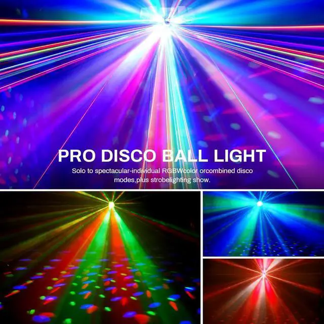 Alt view image 2 of 7 - DJ Lights for Parties, Pro 8 in 1 DMX512 Laser Light Show with Disco Ball Light, RGB and Gold Strobe,UV Black Lights-Sound Activated LED Lighting for Home, Karaoke, Clubs, Gigs, and DJ Lighting