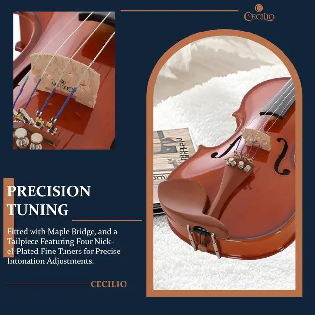 Alt view image 3 of 7 - 1/4 Size Acoustic Violin Set, Solid Wood Body with Bow & Case