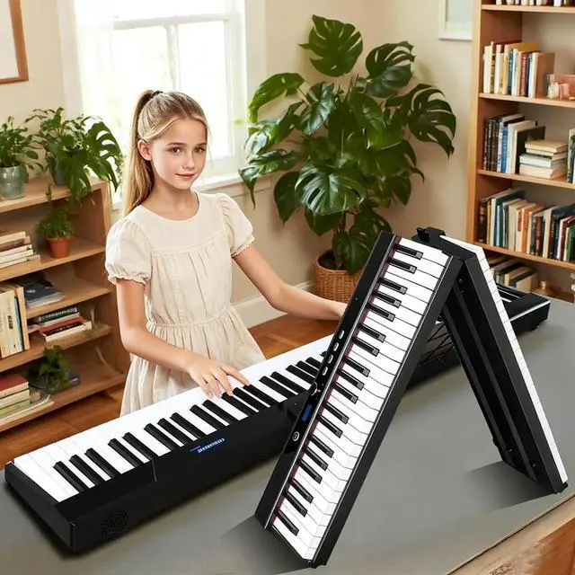 Main image of Coolmusic Folding Piano Keyboard 88 Keys, Portable Electric Keyboard with MIDI, Full Size Digital Piano, Wood Grain, Semi-Weighted, Rechargeable, with Storage Bag for Beginner