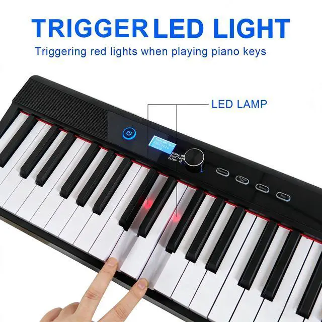 Alt view image 2 of 6 - Coolmusic Folding Piano Keyboard 88 Keys, Portable Electric Keyboard with MIDI, Full Size Digital Piano, Wood Grain, Semi-Weighted, Rechargeable, with Storage Bag for Beginner