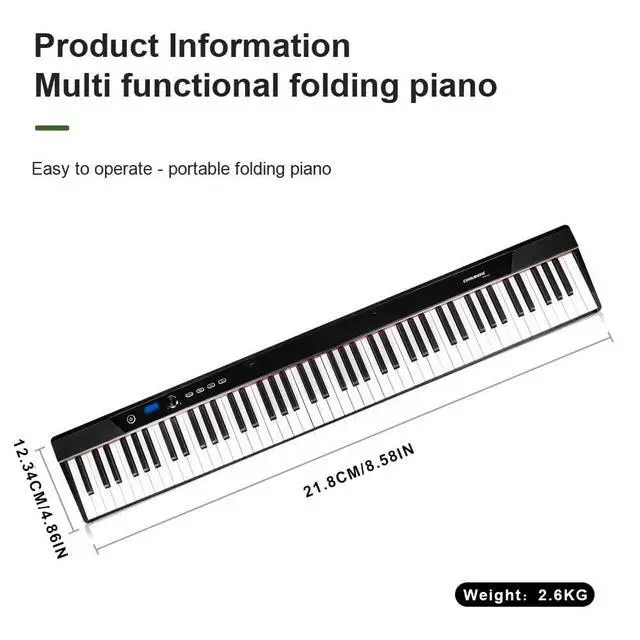Alt view image 3 of 6 - Coolmusic Folding Piano Keyboard 88 Keys, Portable Electric Keyboard with MIDI, Full Size Digital Piano, Wood Grain, Semi-Weighted, Rechargeable, with Storage Bag for Beginner