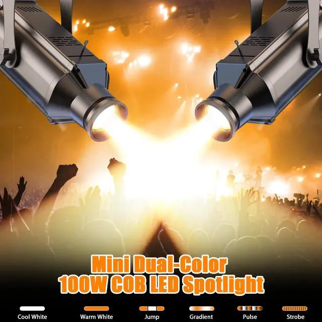 Alt view image 2 of 7 - LEKO Profile Stage Spotlights, 100W Cool & Warm White COB Lights,3200K-5600K, Zoom Control & DMX512 Par Ellipsidal Lights, 6CH Manual Focus LED Spotlights for Show Stage Event, 1 Pack