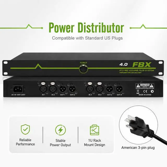 Alt view image 3 of 7 - Microphone Feedback Suppressor, 4 In 4 Out Audio Processor FBX4.0 | DSP Audio Processing; KTV Sound System Support; Conference Room Application; Rack Mount Design; Frequency Shift Function