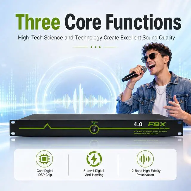 Alt view image 5 of 7 - Microphone Feedback Suppressor, 4 In 4 Out Audio Processor FBX4.0 | DSP Audio Processing; KTV Sound System Support; Conference Room Application; Rack Mount Design; Frequency Shift Function