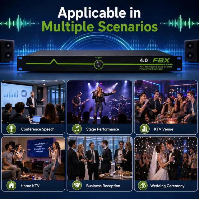 Alt view image 7 of 7 - Microphone Feedback Suppressor, 4 In 4 Out Audio Processor FBX4.0 | DSP Audio Processing; KTV Sound System Support; Conference Room Application; Rack Mount Design; Frequency Shift Function
