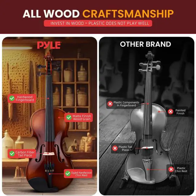 Alt view image 4 of 7 - 4/4 Full Size Acoustic Violin for Beginners Complete Violins Set with Hard Case, Bow, Extra Strings, Rosin, Full Accessories Kit - Mobile App Tuner 2 Month Free Lessons for Kids & Adults