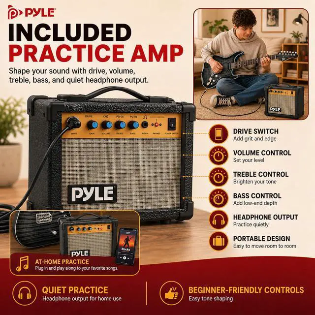 Alt view image 3 of 7 - Electric Guitar Kit with Amp, Full Size Instrument with Humbucker Pickups, Guitarra Electrica Amplifier and Beginner Bundle Accessories, 39" (Legacy Black)