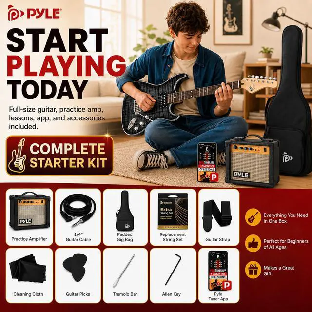 Alt view image 2 of 7 - Electric Guitar Kit with Amp, Full Size Instrument with Humbucker Pickups, Guitarra Electrica Amplifier and Beginner Bundle Accessories, 39" (Legacy Black)
