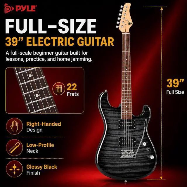 Alt view image 4 of 7 - Electric Guitar Kit with Amp, Full Size Instrument with Humbucker Pickups, Guitarra Electrica Amplifier and Beginner Bundle Accessories, 39" (Legacy Black)