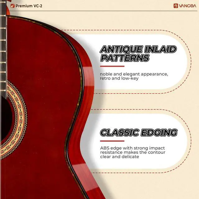 Alt view image 3 of 7 - Classical Guitar Full Size 4/4 Spanish Style Classical Guitarra, 39 Inch Nylon Strings Guitar Ideal for Beginner Adults, Solid Rosewood Red, by