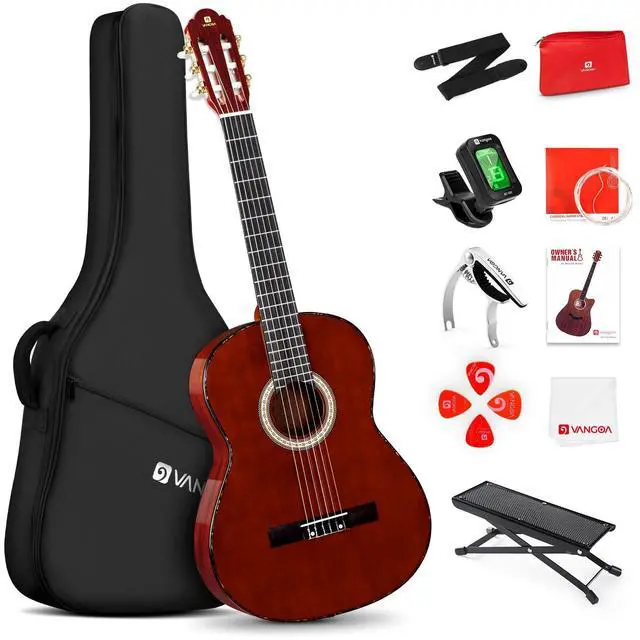 Main image of Classical Guitar Full Size 4/4 Spanish Style Classical Guitarra, 39 Inch Nylon Strings Guitar Ideal for Beginner Adults, Solid Rosewood Red, by