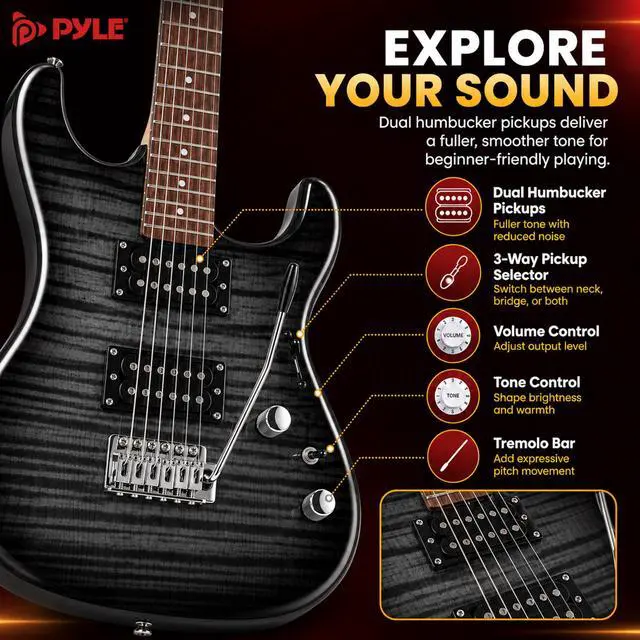 Alt view image 5 of 7 - Electric Guitar Kit with Amp, Full Size Instrument with Humbucker Pickups, Guitarra Electrica Amplifier and Beginner Bundle Accessories, 39" (Legacy Black)