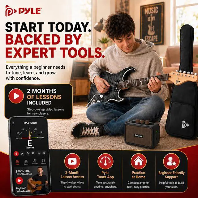 Alt view image 7 of 7 - Electric Guitar Kit with Amp, Full Size Instrument with Humbucker Pickups, Guitarra Electrica Amplifier and Beginner Bundle Accessories, 39" (Legacy Black)