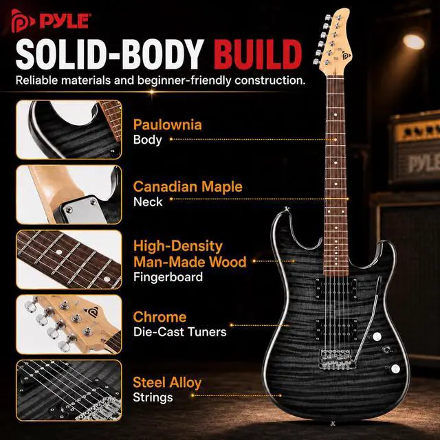 Alt view image 6 of 7 - Electric Guitar Kit with Amp, Full Size Instrument with Humbucker Pickups, Guitarra Electrica Amplifier and Beginner Bundle Accessories, 39" (Legacy Black)