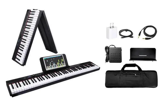 Alt view image 5 of 6 - Coolmusic Folding Piano Keyboard 88 Keys, Portable Electric Keyboard with MIDI, Full Size Digital Piano, Wood Grain, Semi-Weighted, Rechargeable, with Storage Bag for Beginner